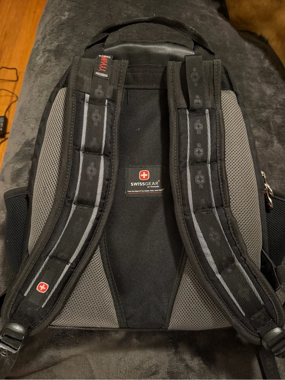 SwissGear Black and Gray Backpack with Red Accents